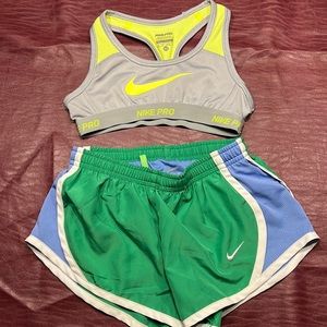 Nike youth extra small shorts and sports bra